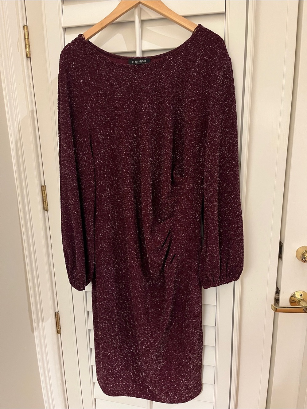 Perceptions Burgundy Sparkle Long-Sleeve Shift Dress